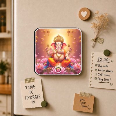 Lord Ganesha Musical Fridge Magnet Rechargeable Music Player Refrigerator Magnet | Ganesh Mantra Music Player for Home & Pooja Room Decor Positive Vibes